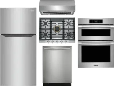 5 Piece Package Includes Refrigerator, Cooktop, Wall Oven, Hood And Dishwasher