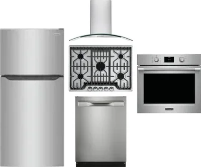5 Piece Package Includes Refrigerator, Cooktop, Wall Oven, Hood And Dishwasher