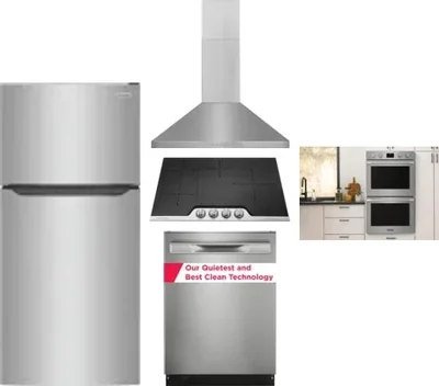 5 Piece Package Includes Refrigerator, Cooktop, Wall Oven, Hood And Dishwasher