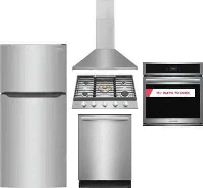 5 Piece Package Includes Refrigerator, Cooktop, Wall Oven, Hood And Dishwasher