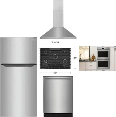 5 Piece Package Includes Refrigerator, Cooktop, Wall Oven, Hood And Dishwasher