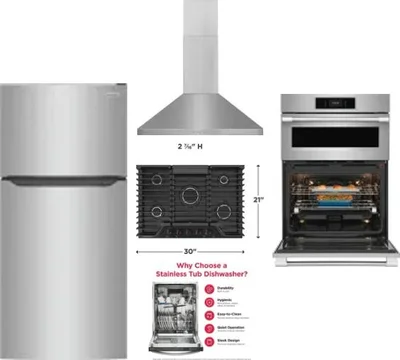 5 Piece Package Includes Refrigerator, Cooktop, Wall Oven, Hood And Dishwasher
