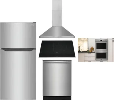 5 Piece Package Includes Refrigerator, Cooktop, Wall Oven, Hood And Dishwasher