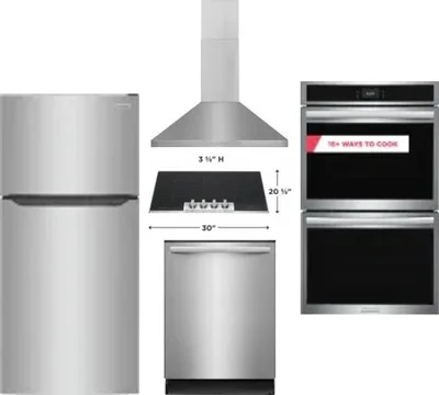 5 Piece Package Includes Refrigerator, Cooktop, Wall Oven, Hood And Dishwasher