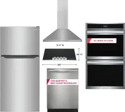 5 Piece Package Includes Refrigerator, Cooktop, Wall Oven, Hood And Dishwasher
