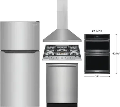 5 Piece Package Includes Refrigerator, Cooktop, Wall Oven, Hood And Dishwasher