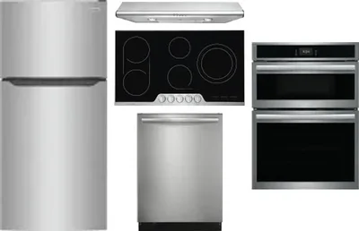 5 Piece Package Includes Refrigerator, Cooktop, Wall Oven, Hood And Dishwasher