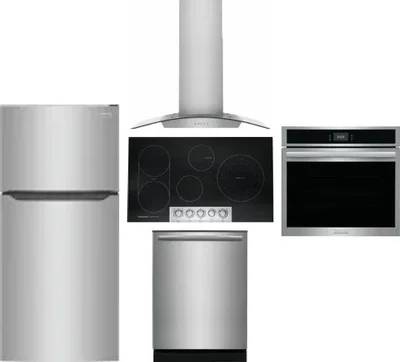 5 Piece Package Includes Refrigerator, Cooktop, Wall Oven, Hood And Dishwasher