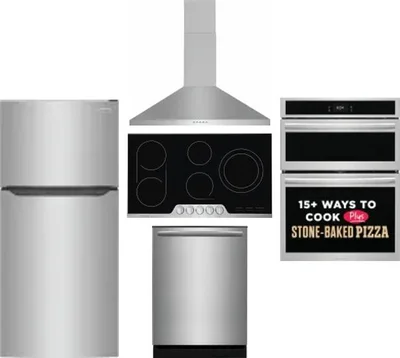 5 Piece Package Includes Refrigerator, Cooktop, Wall Oven, Hood And Dishwasher