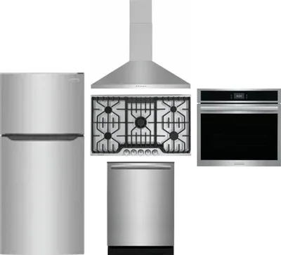 5 Piece Package Includes Refrigerator, Cooktop, Wall Oven, Hood And Dishwasher