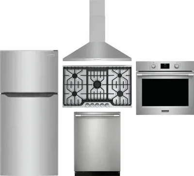 5 Piece Package Includes Refrigerator, Cooktop, Wall Oven, Hood And Dishwasher