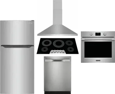 5 Piece Package Includes Refrigerator, Cooktop, Wall Oven, Hood And Dishwasher