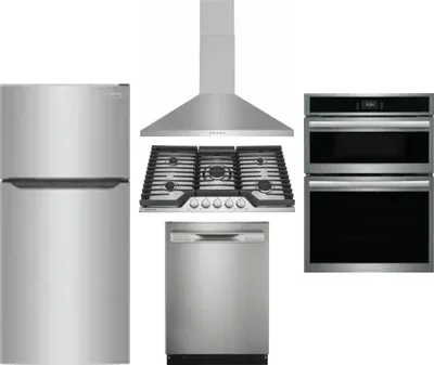 5 Piece Package Includes Refrigerator, Cooktop, Wall Oven, Hood And Dishwasher