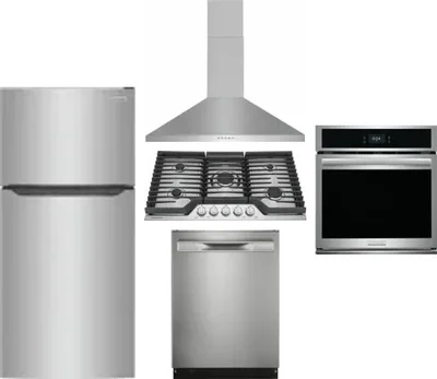 5 Piece Package Includes Refrigerator, Cooktop, Wall Oven, Hood And Dishwasher