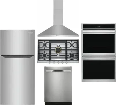 5 Piece Package Includes Refrigerator, Cooktop, Wall Oven, Hood And Dishwasher