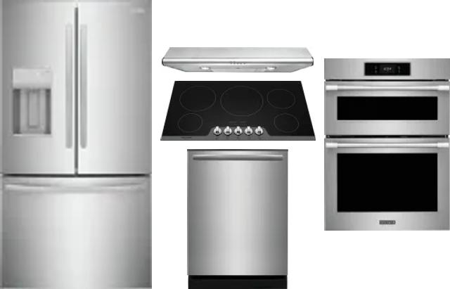 5 Piece Package Includes Refrigerator, Cooktop, Wall Oven, Hood And Dishwasher