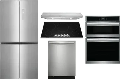 5 Piece Package Includes Refrigerator, Cooktop, Wall Oven, Hood And Dishwasher