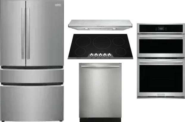 5 Piece Package Includes Refrigerator, Cooktop, Wall Oven, Hood And Dishwasher
