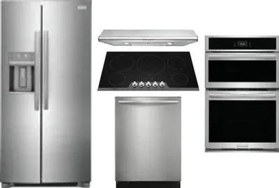 5 Piece Package Includes Refrigerator, Cooktop, Wall Oven, Hood And Dishwasher