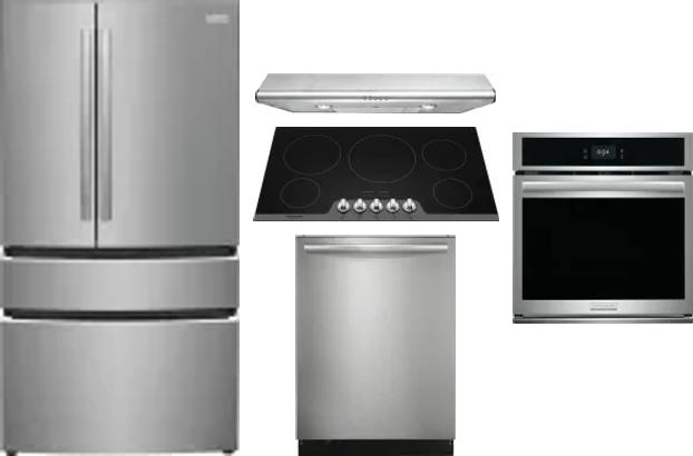5 Piece Package Includes Refrigerator, Cooktop, Wall Oven, Hood And Dishwasher