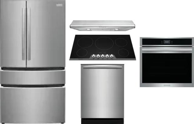 5 Piece Package Includes Refrigerator, Cooktop, Wall Oven, Hood And Dishwasher