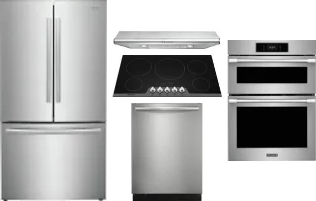 5 Piece Package Includes Refrigerator, Cooktop, Wall Oven, Hood And Dishwasher