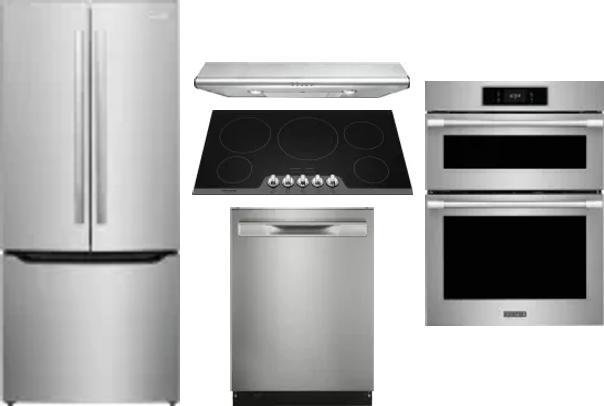 5 Piece Package Includes Refrigerator, Cooktop, Wall Oven, Hood And Dishwasher