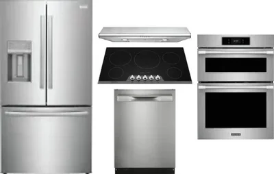 5 Piece Package Includes Refrigerator, Cooktop, Wall Oven, Hood And Dishwasher