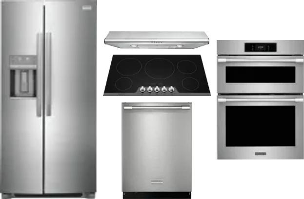 5 Piece Package Includes Refrigerator, Cooktop, Wall Oven, Hood And Dishwasher