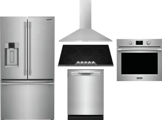 5 Piece Package Includes Refrigerator, Cooktop, Wall Oven, Hood And Dishwasher