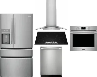 5 Piece Package Includes Refrigerator, Cooktop, Wall Oven, Hood And Dishwasher