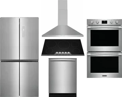 5 Piece Package Includes Refrigerator, Cooktop, Wall Oven, Hood And Dishwasher