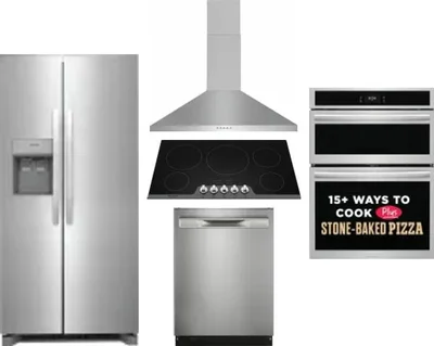 5 Piece Package Includes Refrigerator, Cooktop, Wall Oven, Hood And Dishwasher