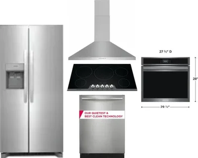 5 Piece Package Includes Refrigerator, Cooktop, Wall Oven, Hood And Dishwasher