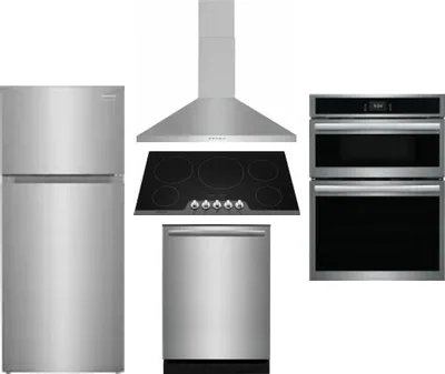 5 Piece Package Includes Refrigerator, Cooktop, Wall Oven, Hood And Dishwasher