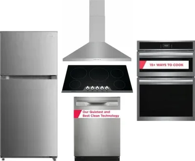 5 Piece Package Includes Refrigerator, Cooktop, Wall Oven, Hood And Dishwasher