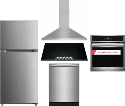 5 Piece Package Includes Refrigerator, Cooktop, Wall Oven, Hood And Dishwasher