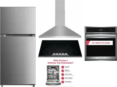 5 Piece Package Includes Refrigerator, Cooktop, Wall Oven, Hood And Dishwasher