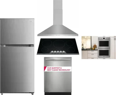 5 Piece Package Includes Refrigerator, Cooktop, Wall Oven, Hood And Dishwasher