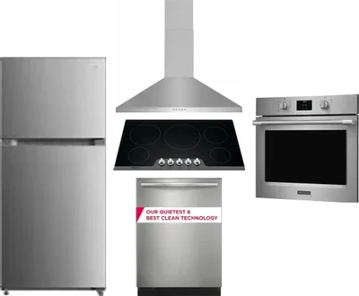 5 Piece Package Includes Refrigerator, Cooktop, Wall Oven, Hood And Dishwasher