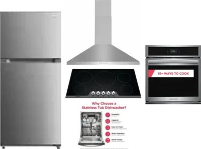 5 Piece Package Includes Refrigerator, Cooktop, Wall Oven, Hood And Dishwasher