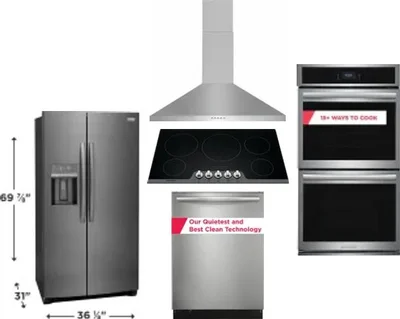 5 Piece Package Includes Refrigerator, Cooktop, Wall Oven, Hood And Dishwasher