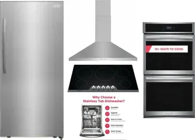 5 Piece Package Includes Refrigerator, Cooktop, Wall Oven, Hood And Dishwasher