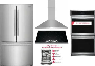 5 Piece Package Includes Refrigerator, Cooktop, Wall Oven, Hood And Dishwasher