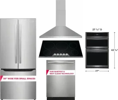 5 Piece Package Includes Refrigerator, Cooktop, Wall Oven, Hood And Dishwasher