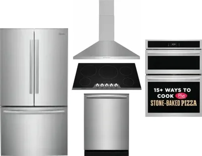 5 Piece Package Includes Refrigerator, Cooktop, Wall Oven, Hood And Dishwasher
