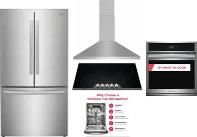 5 Piece Package Includes Refrigerator, Cooktop, Wall Oven, Hood And Dishwasher