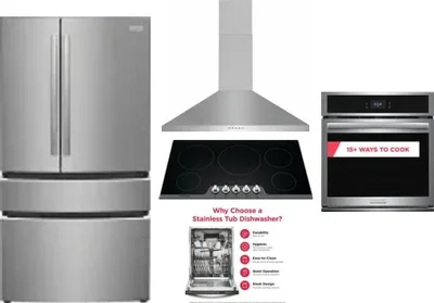 5 Piece Package Includes Refrigerator, Cooktop, Wall Oven, Hood And Dishwasher