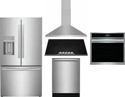 5 Piece Package Includes Refrigerator, Cooktop, Wall Oven, Hood And Dishwasher