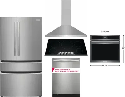 5 Piece Package Includes Refrigerator, Cooktop, Wall Oven, Hood And Dishwasher